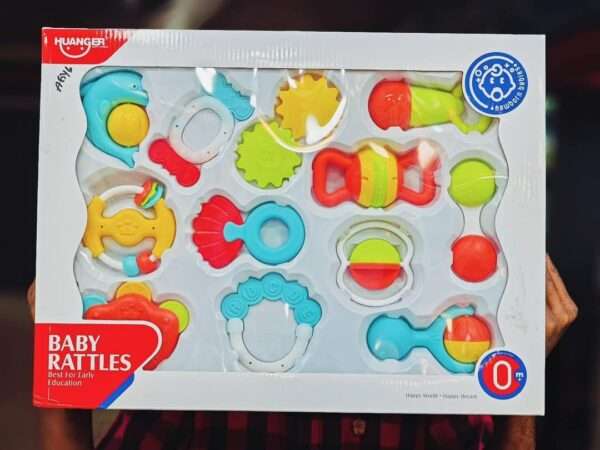 HUANGER RATTLES & TEETHERS (Soft & High Quality) – 12 PIECES SET